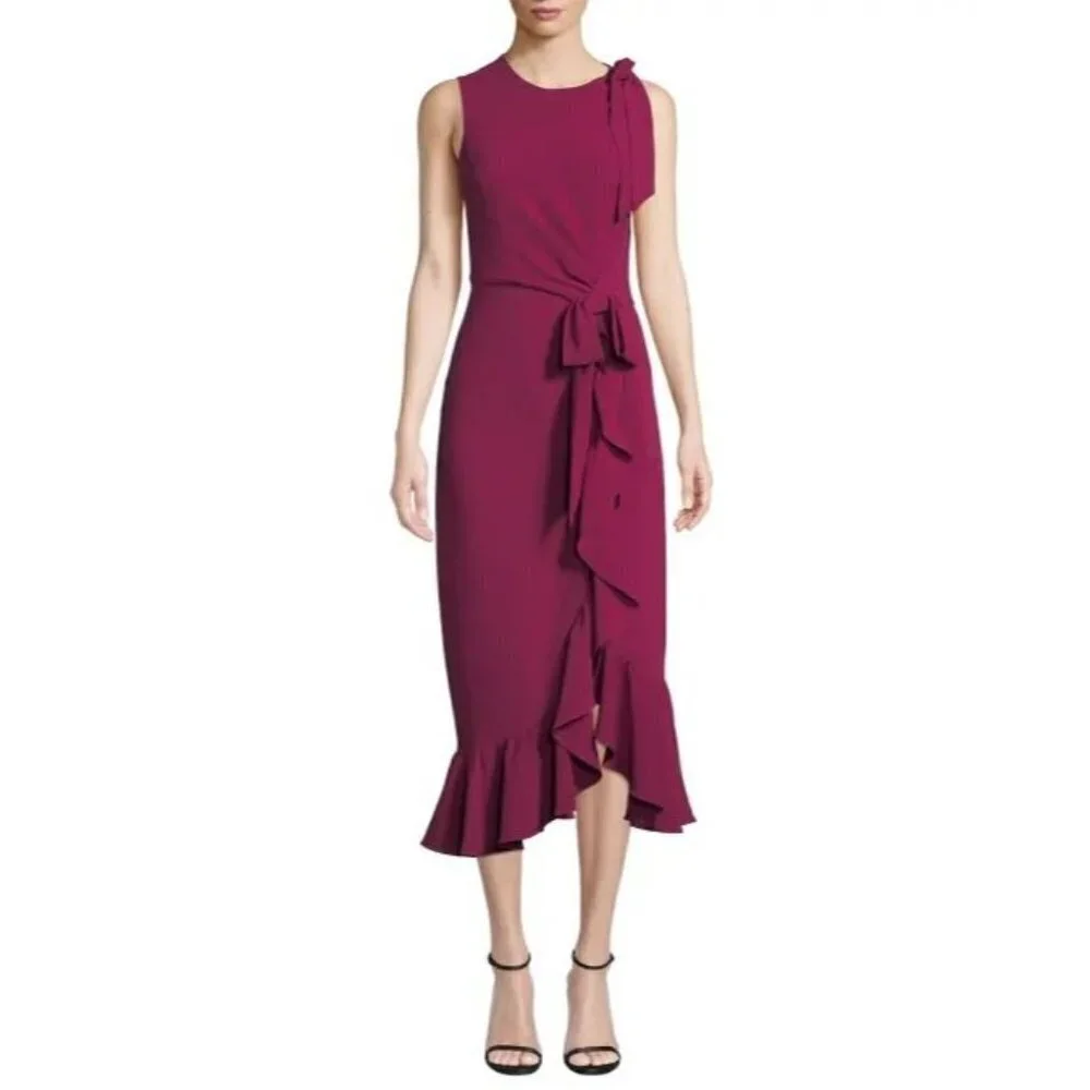 Cinq a Sept Maroon Dark Pink Nanon Tulip Midi Dress $450 - Picture 2 of 16